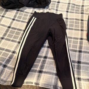 Athleta Black Leggings with White Stripes